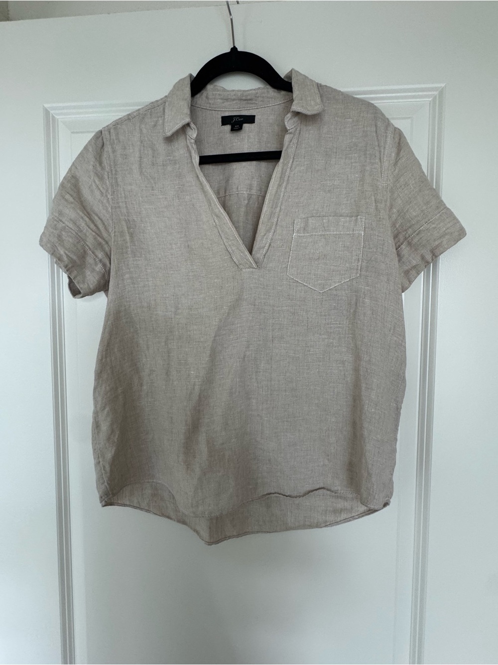 Short-Sleeve Linen Polo Shirt - Beige